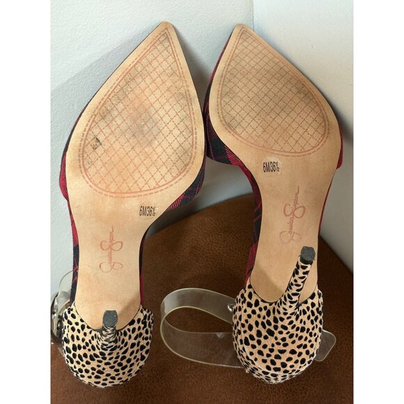 Jessica Simpson Women's Waldin Cheetah Plaid Pattern Heels US 6M 36.5 Red Black - Picture 7 of 7